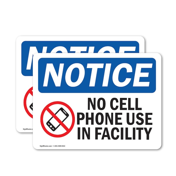 Signmission No Cell Phone Use In Facility Sign With Symbol, 10 in W x Rectangle, Vinyl Decal OS-2PACK-NS-D-710-L-14415 - main